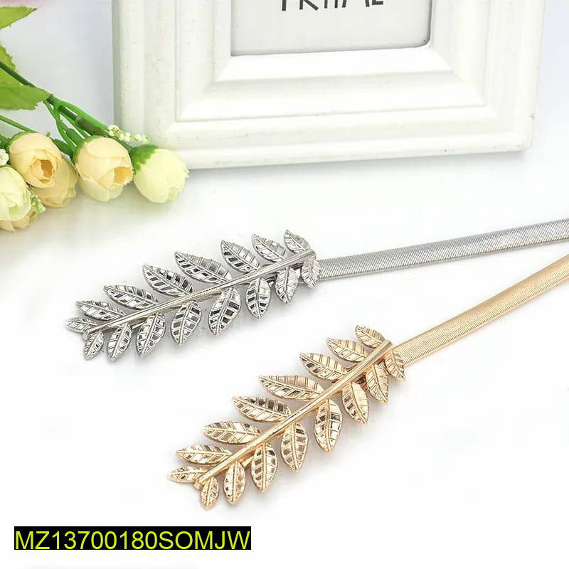 Premium Alloy Waist Belt Silver Golden Leaf Pattern Adjustable - Image 3