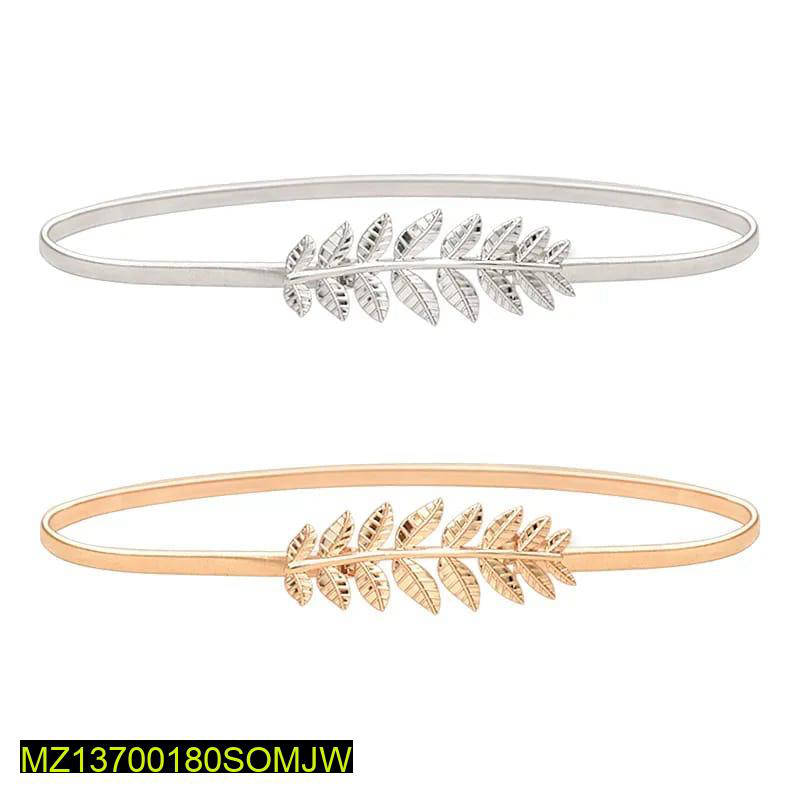 Premium Alloy Waist Belt Silver Golden Leaf Pattern Adjustable - Image 4