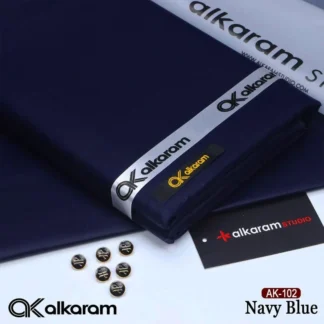 Navy Blue Cotton Unstitched Suit for Men