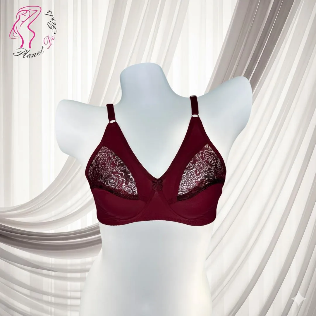 Maroon Lace Half Cup Bra Size 32-42