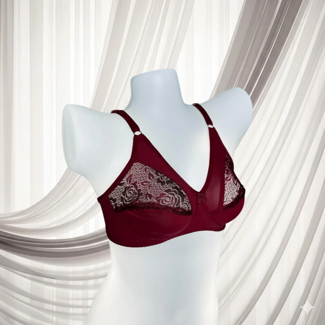 Maroon Lace Half Cup Bra Size 32-42 - Image 2