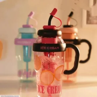 Ice Cream Water Bottle with Straw & Handle