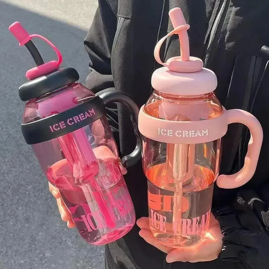 Ice Cream Water Bottle with Straw & Handle - Image 4