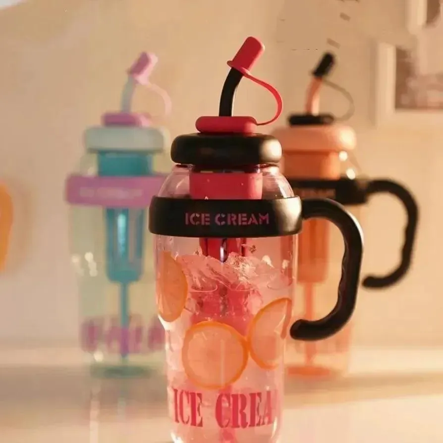 Ice Cream Water Bottle with Straw & Handle - Image 5