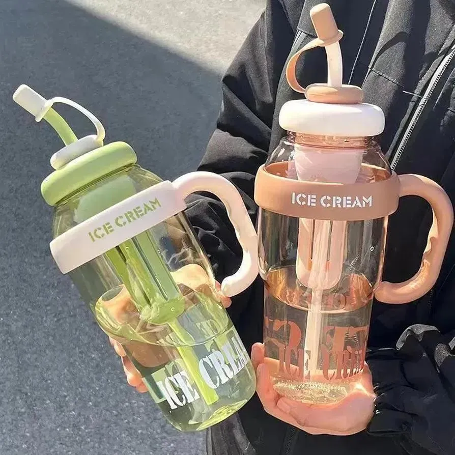 Ice Cream Water Bottle with Straw & Handle - Image 6