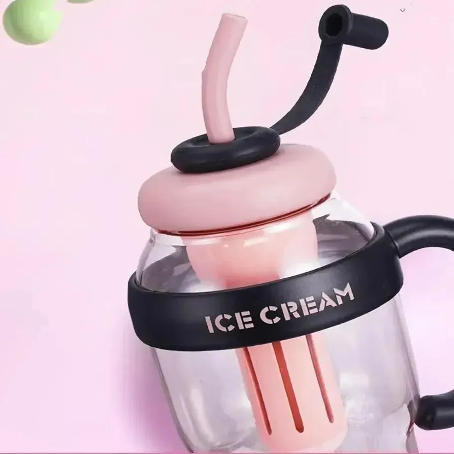 Ice Cream Water Bottle with Straw & Handle - Image 7