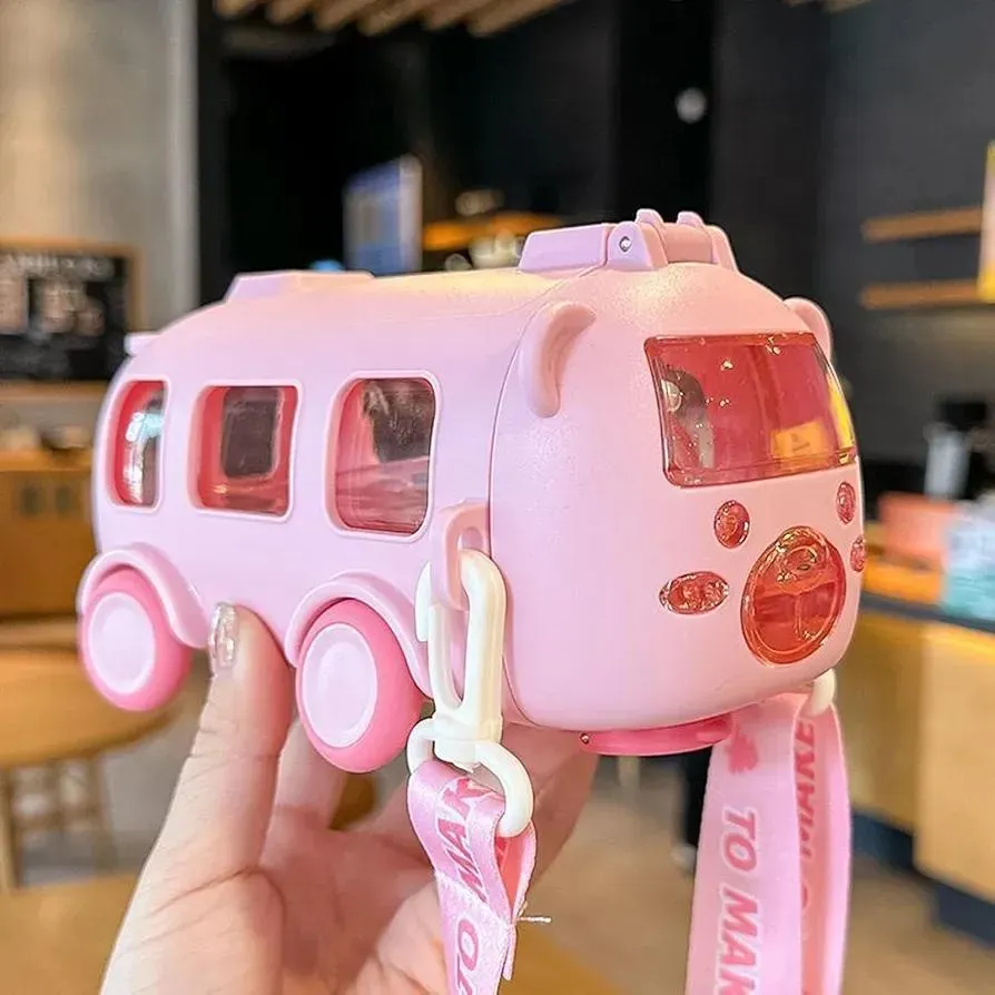 Kids Bus Water Bottle with Strap ABS Plastic - Image 6