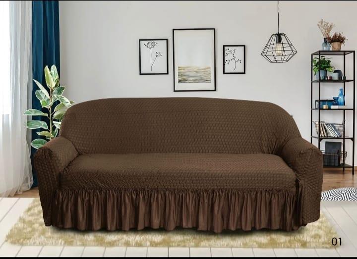 Premium Quality 7 Seater Sofa Cover Brown Textured Jersey - Image 2