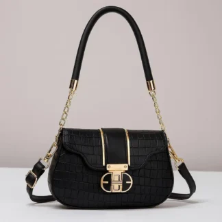 Black Cuff Strap Handbag for Girls with Gold Clasp