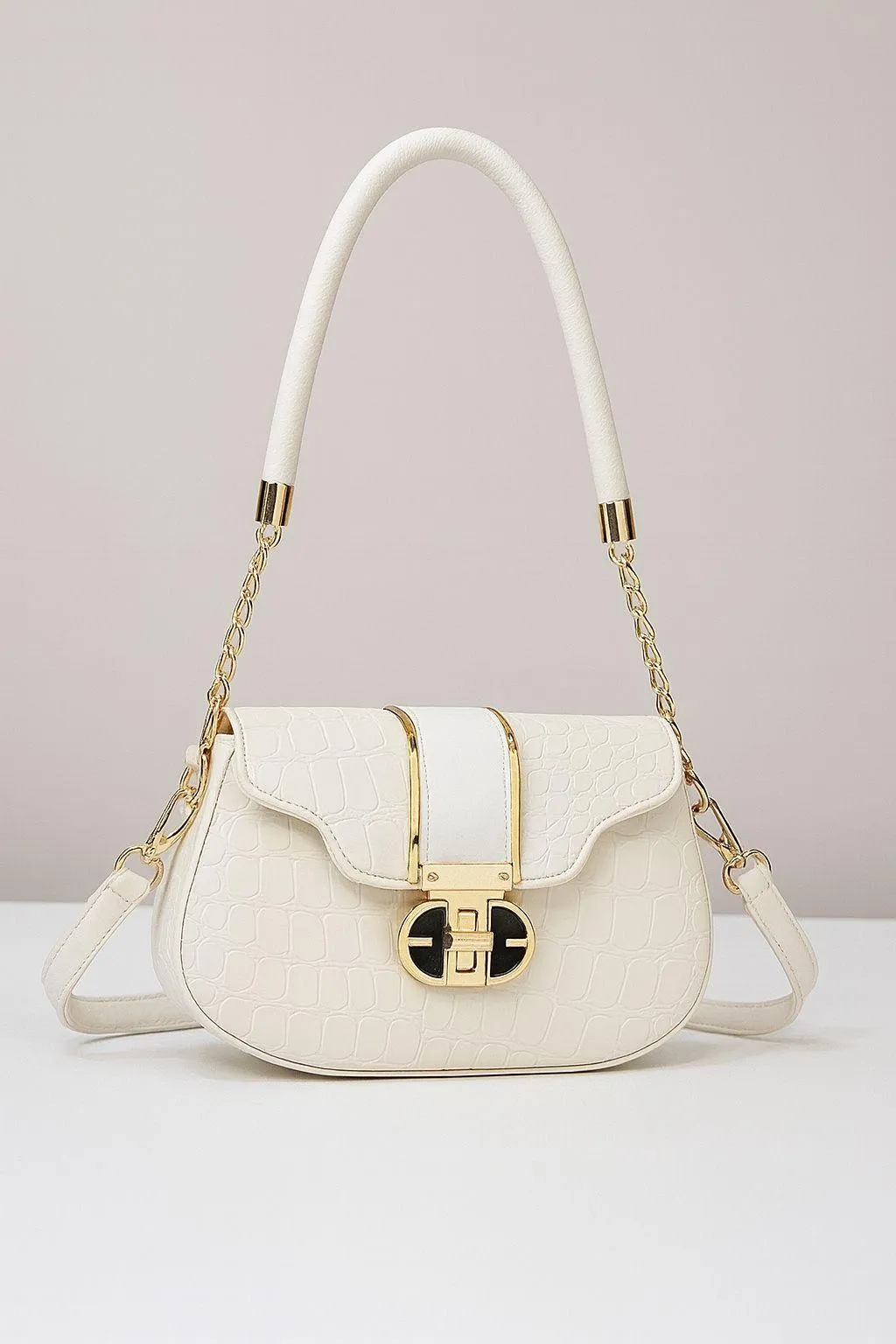 Black Cuff Strap Handbag for Girls with Gold Clasp - Image 2
