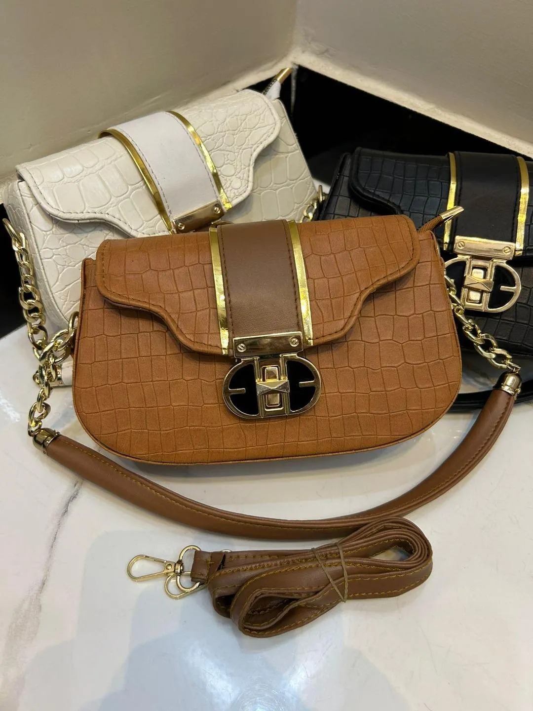 Black Cuff Strap Handbag for Girls with Gold Clasp - Image 5