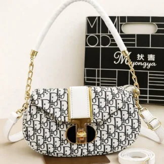 White Monogram Shoulder Bag for Girls with Chain Strap