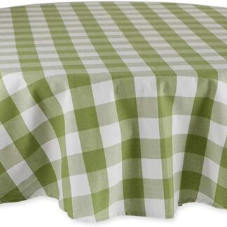 Cotton Round Tablecloth 70" Green White Checkered
