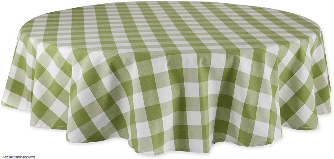 Cotton Round Tablecloth 70" Green White Checkered