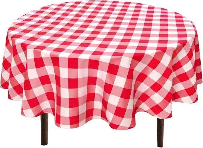 Cotton Round Tablecloth 70" Green White Checkered - Image 2
