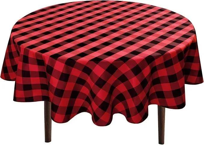 Cotton Round Tablecloth 70" Green White Checkered - Image 4
