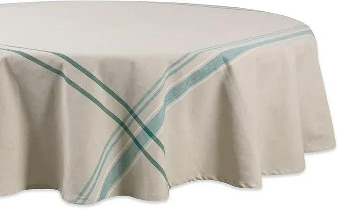 Cotton Round Tablecloth 70" Green White Checkered - Image 6