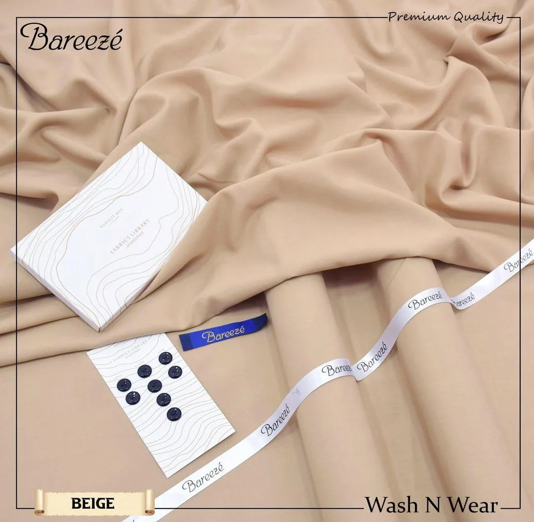 Men's Beige Wash N Wear Plain Suit Summer
