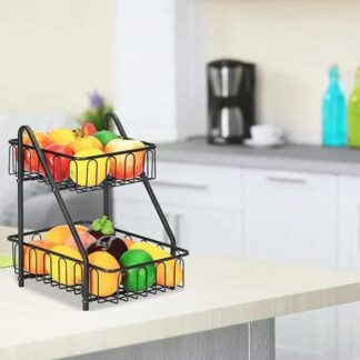 Two Tier Fruit Basket Black Metal Kitchen Storage