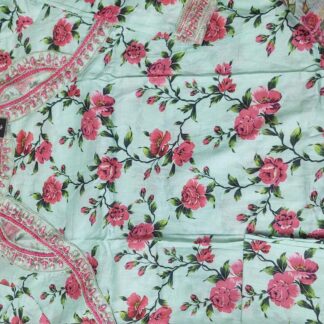 Women's 3-Piece Lawn Suit Green Pink Floral Eid Party Wear