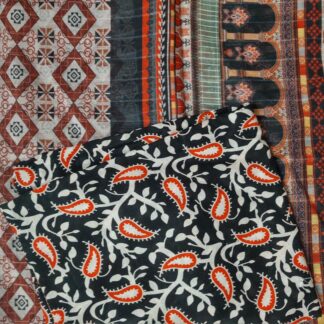 Women's Printed Lawn Suit Black Orange White Paisley