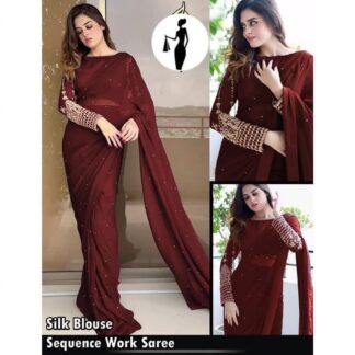 Maroon Sequin Blouse & Pettycoat Suit for Women