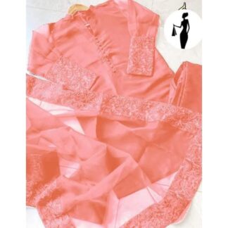 Pakistani Women Organza Suit Peach Embroidered 3-Piece