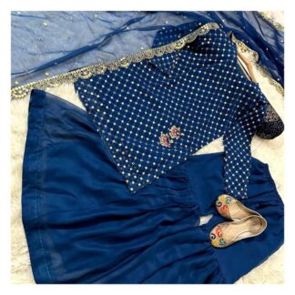 3-Piece Mirror Work Suit for Women Blue