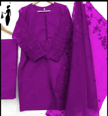 Premium Purple Embroidered 3-Piece Suit for Women