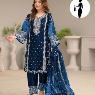 Women Embroidered Suit Organza Malai 3Pc Set