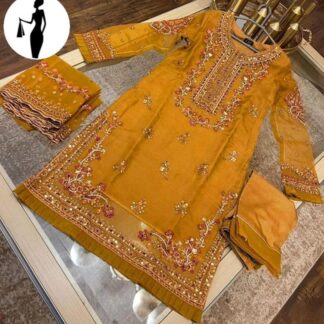 Mustard Embroidered 3-Piece Suit for Weddings & Parties