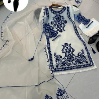White Embroidered 3-Piece Organza Suit for Eid & Weddings