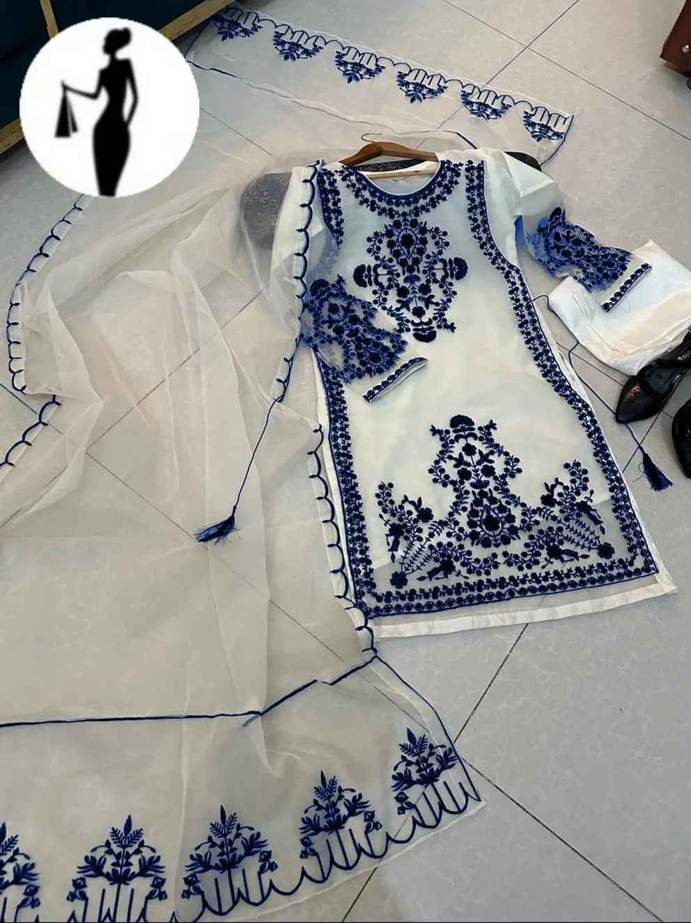 White Embroidered 3-Piece Organza Suit for Eid & Weddings