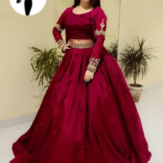 Maroon Shamoz Silk Gown Suit for Weddings Eid Party