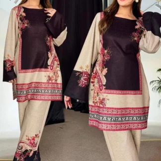 2 Pcs Women's Stitched Printed Co-Ord Set Front And Back Allover Digital Printed Cord Set