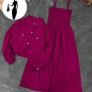 Pink Linen 2Pcs Frock & Jacket Set