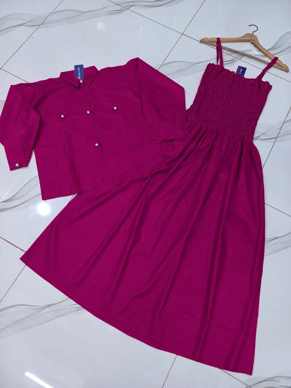 Pink Linen 2Pcs Frock & Jacket Set - Image 3