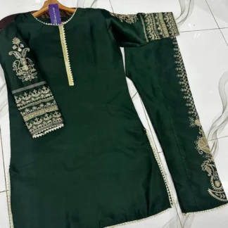 Green Shamoz Silk 2-Piece Embroidered Set