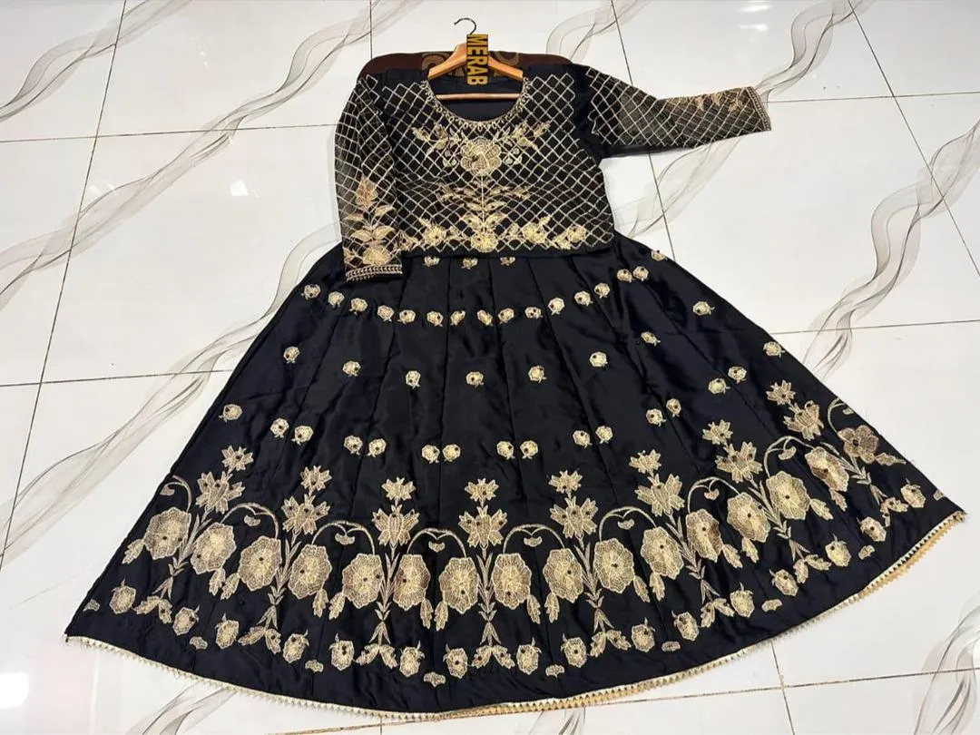 Black Floral Shamoz Silk Wedding Gown Set - Image 2