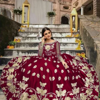 Maroon Embroidered Shamoz Silk Wedding Party Outfit Set