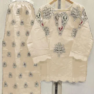 Zarri Embroidered 2-Piece Cotton Suit Beige