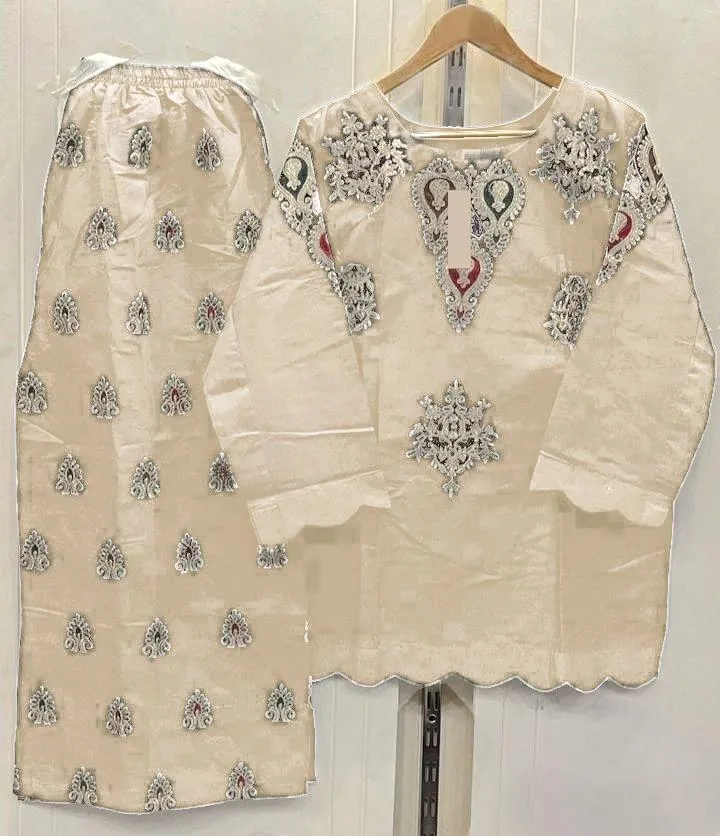 Zarri Embroidered 2-Piece Cotton Suit Beige