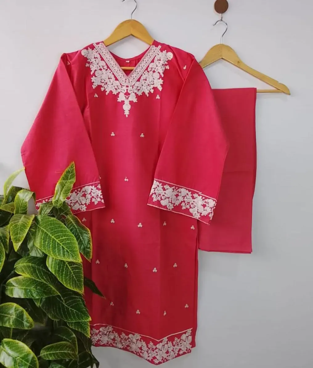 Red Embroidered Kurta Set with Trouser 2pcs