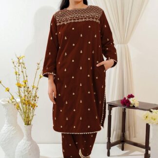 Brown Embroidered 2-Piece Girl Suit for Girls 7-12