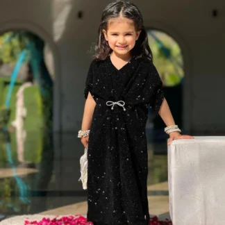 Girls Kaftan Set Black Glitter Moonlight 5-12Yrs