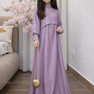 Girls Purple Glitter Maxi & Cap Set 2Pcs