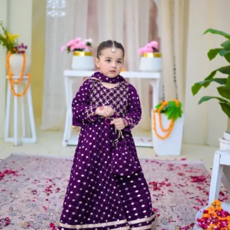 Purple Chiffon Lace Maxi Set for Girls 4Pcs With Dupatta