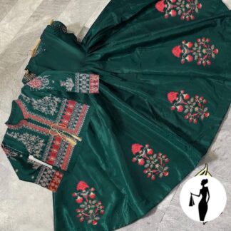 Women Embroidered Maxi Suit Shamoz Silk U-Neck