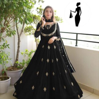 Black Embroidered Maxi Suit 3Pcs Party Wear