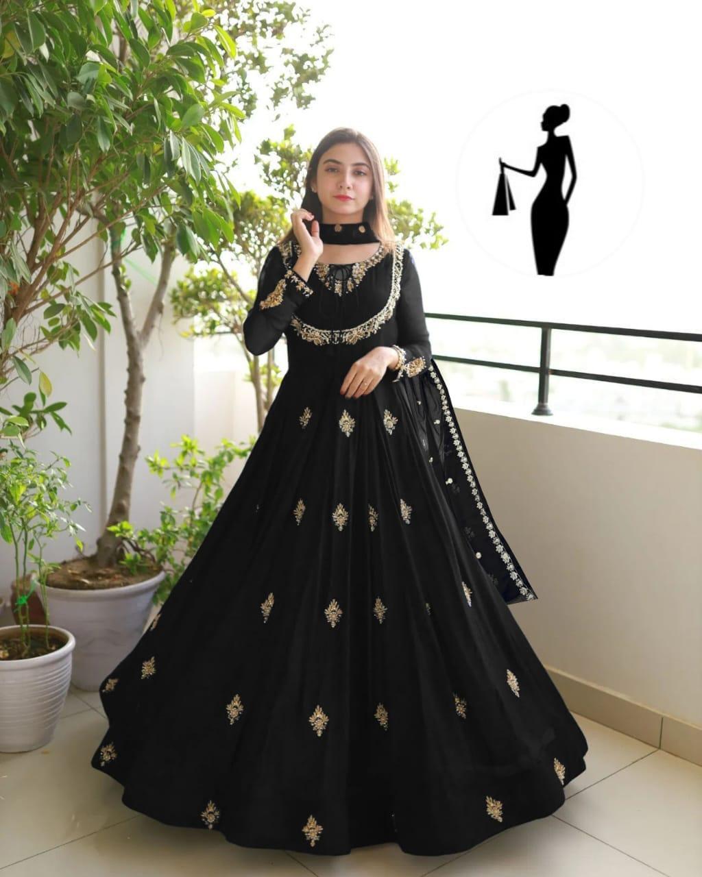 Black Embroidered Maxi Suit 3Pcs Party Wear
